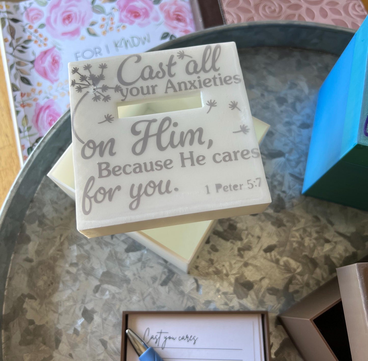 Cast Your Cares β Prayer Box: Write, release, and reflect. A beautiful way to surrender worries, trust in faith, and see God move.