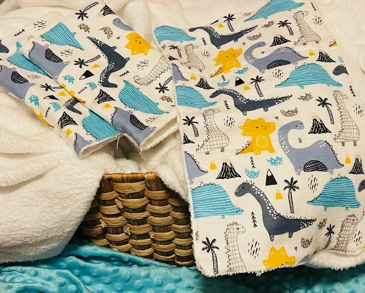 Dinosaur Terry & Soft Flannel Baby Burp Cloths | Perfect Baby Shower Gift | Practical Newborn Essentials new mom. Order is for a single.