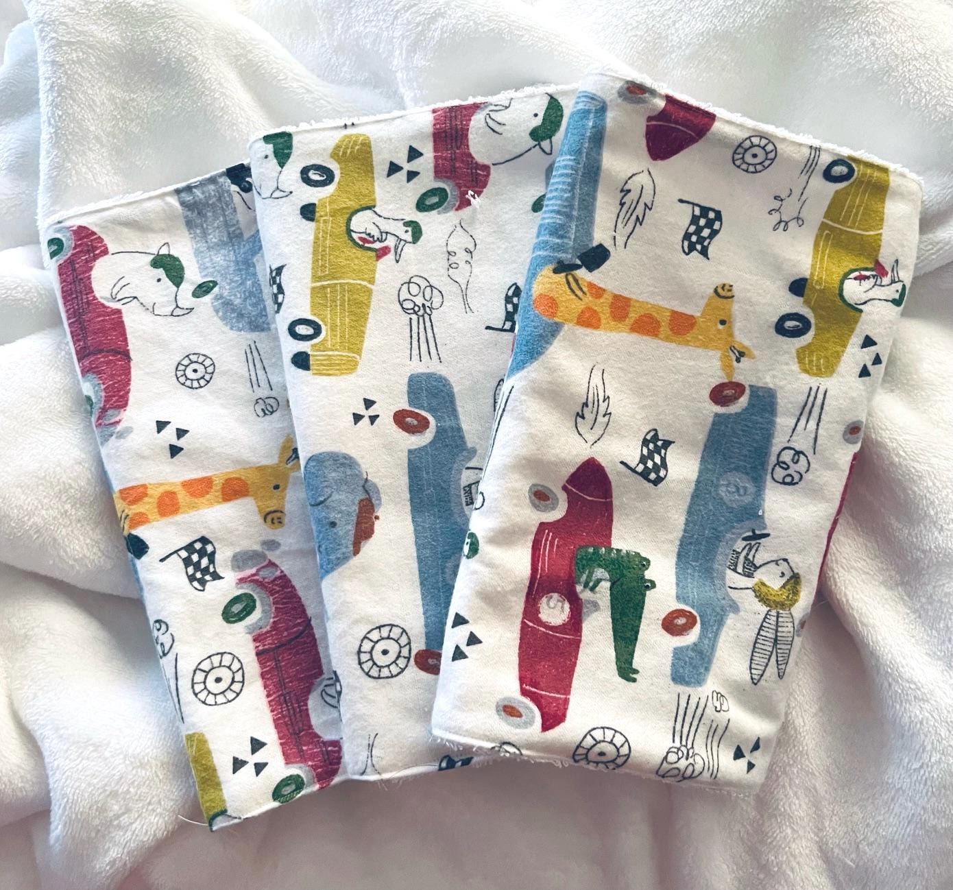 Cars Terry & Soft Flannel Baby Burp Cloths | Perfect Baby Shower Gift | Practical Newborn Essentials new mom, order is for a single