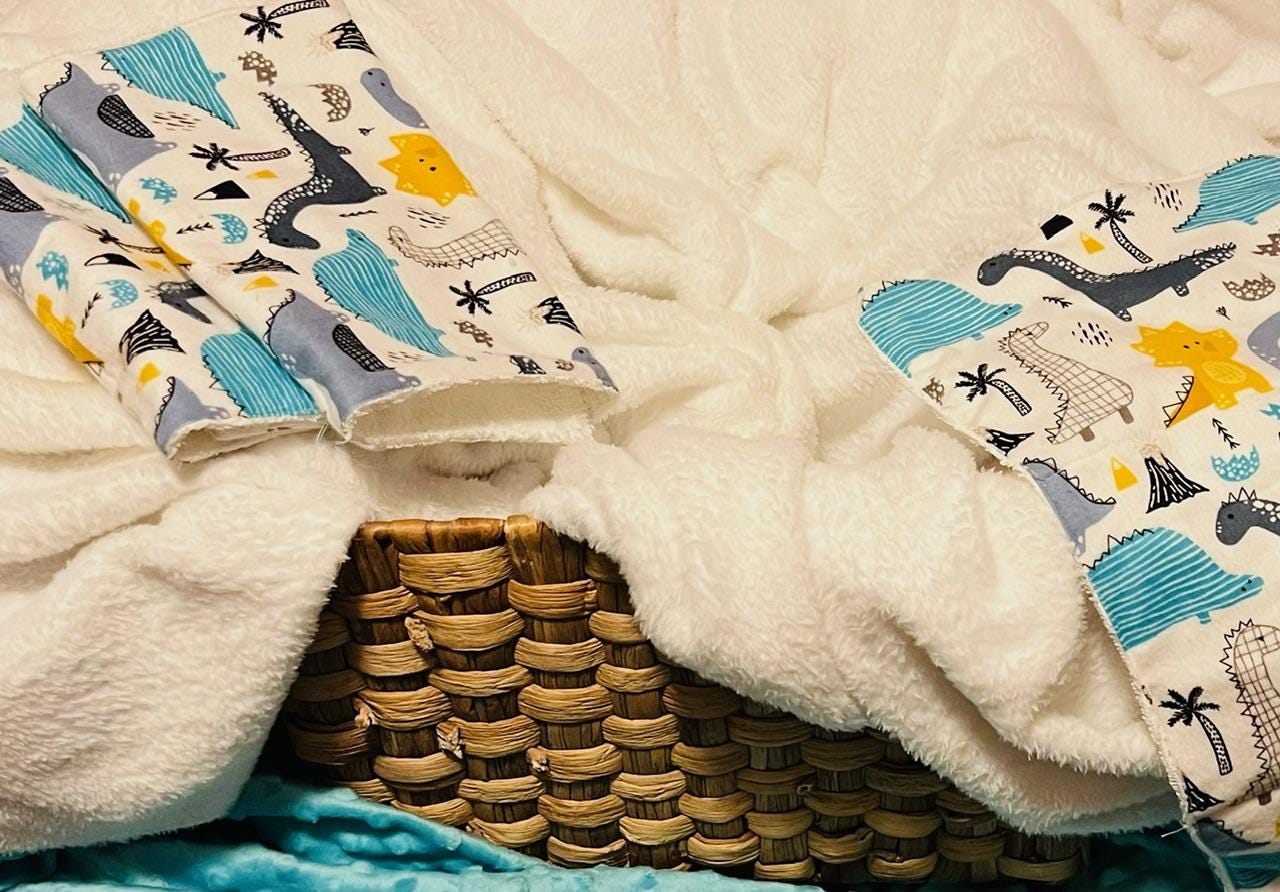 Dinosaur Terry & Soft Flannel Baby Burp Cloths | Perfect Baby Shower Gift | Practical Newborn Essentials new mom. Order is for a single.
