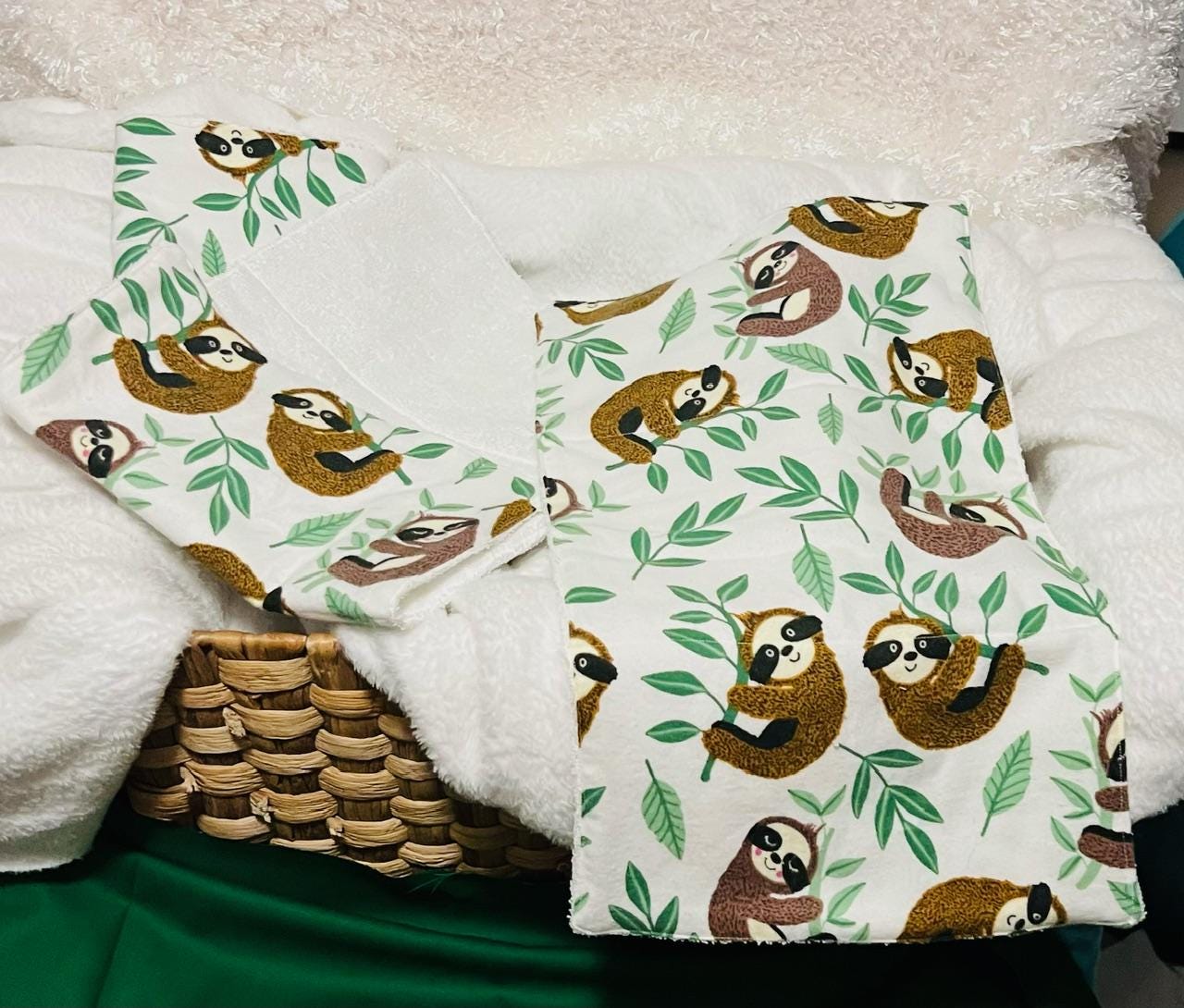 Sloth Terry & Soft Flannel Baby Burp Cloths | Perfect Baby Shower Gift | Practical Newborn Essentials new mom. Order is for a single.