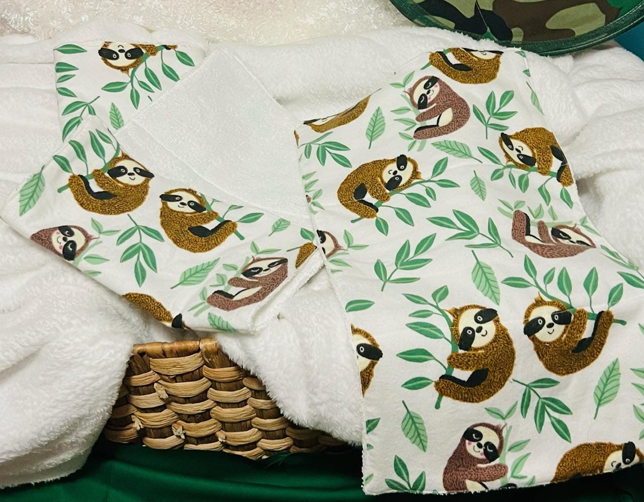 Sloth Terry & Soft Flannel Baby Burp Cloths | Perfect Baby Shower Gift | Practical Newborn Essentials new mom. Order is for a single.