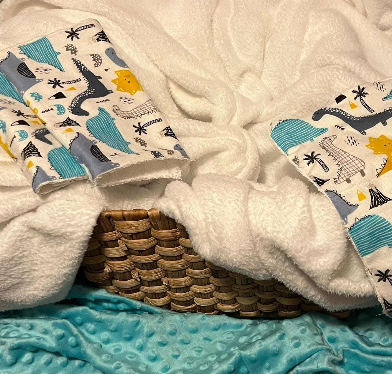 Dinosaur Terry & Soft Flannel Baby Burp Cloths | Perfect Baby Shower Gift | Practical Newborn Essentials new mom. Order is for a single.