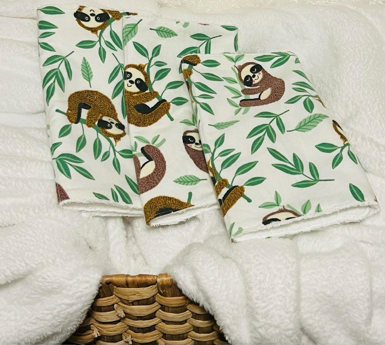 Sloth Terry & Soft Flannel Baby Burp Cloths | Perfect Baby Shower Gift | Practical Newborn Essentials new mom. Order is for a single.