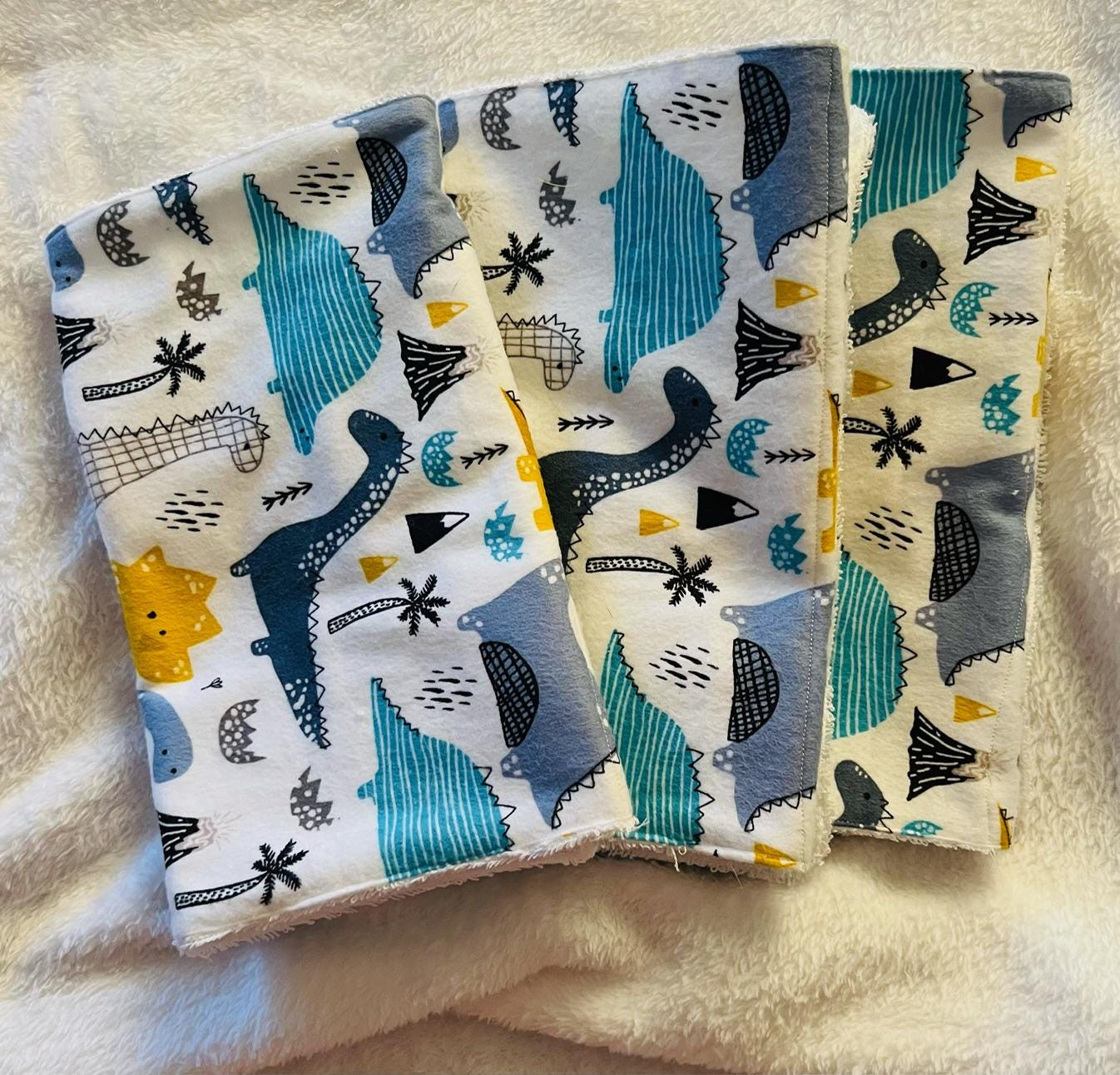 Dinosaur Terry & Soft Flannel Baby Burp Cloths | Perfect Baby Shower Gift | Practical Newborn Essentials new mom. Order is for a single.