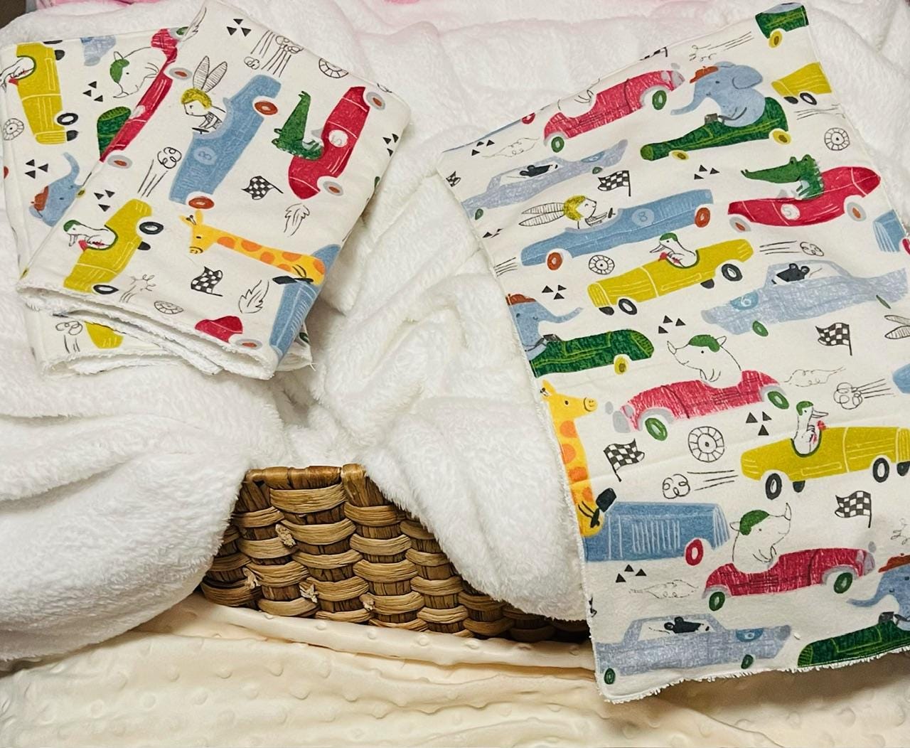 Cars Terry & Soft Flannel Baby Burp Cloths | Perfect Baby Shower Gift | Practical Newborn Essentials new mom, order is for a single