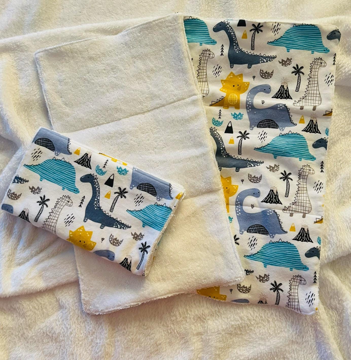 Dinosaur Terry & Soft Flannel Baby Burp Cloths | Perfect Baby Shower Gift  | Practical Newborn Essentials new mom. Order is for a single.