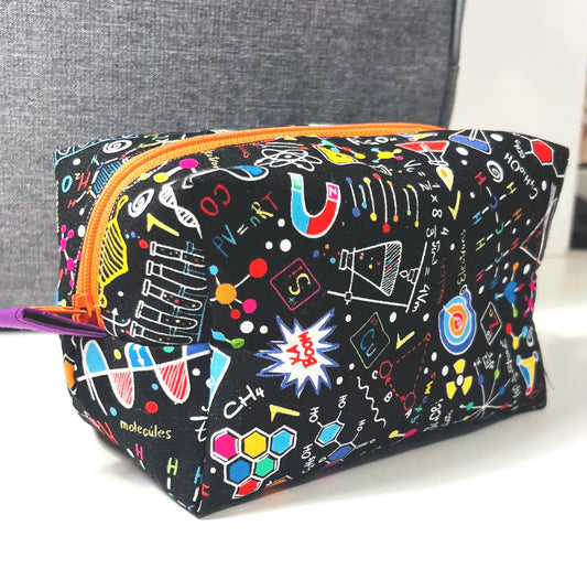 Soft sided storage bag, Theme: science, STEM, laboratory, Chemistry, DNA, atom. Great for travel.